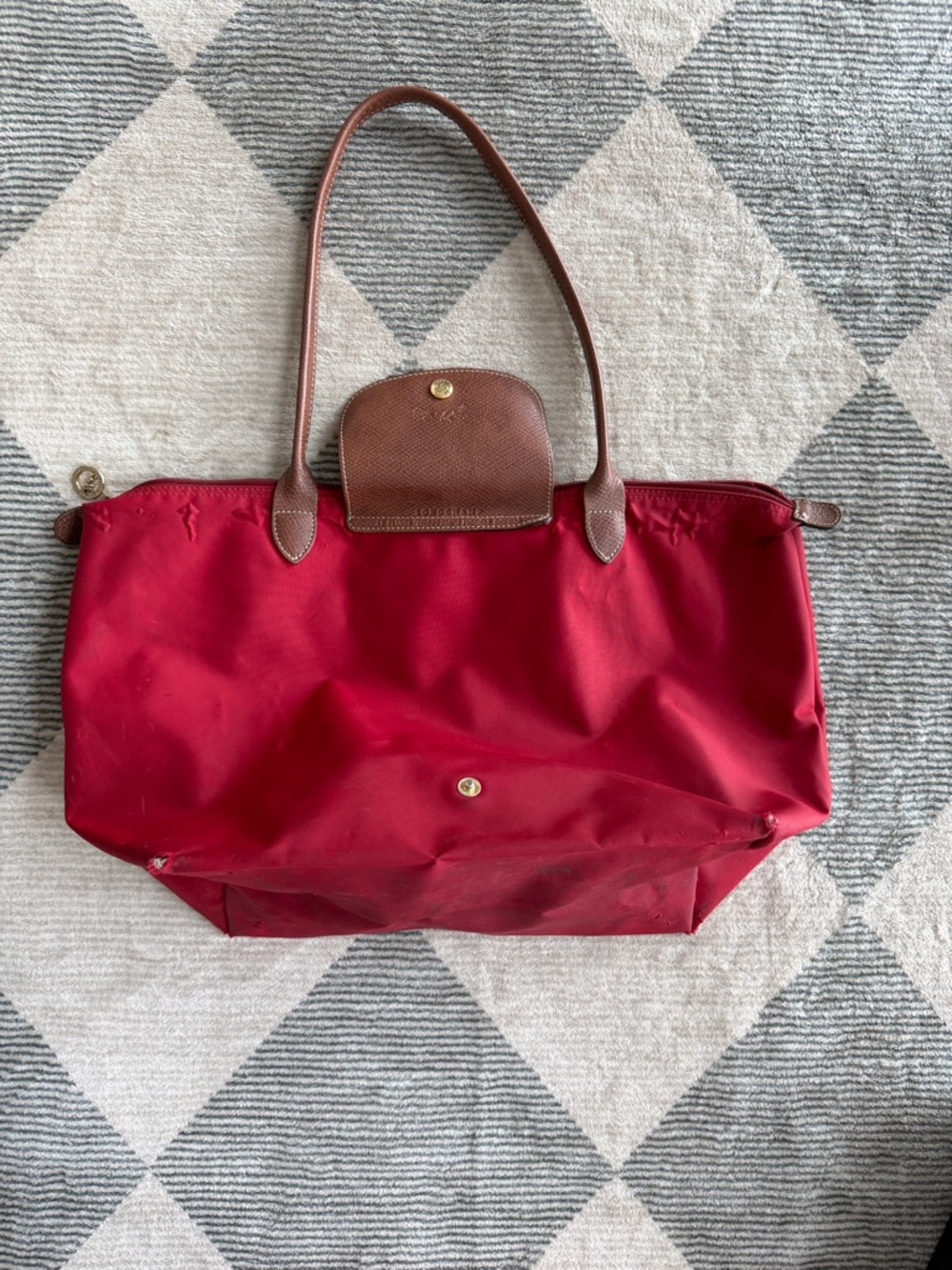 Longchamp Large Nylon Tote Bag Tote Red - Picture 4 of 7